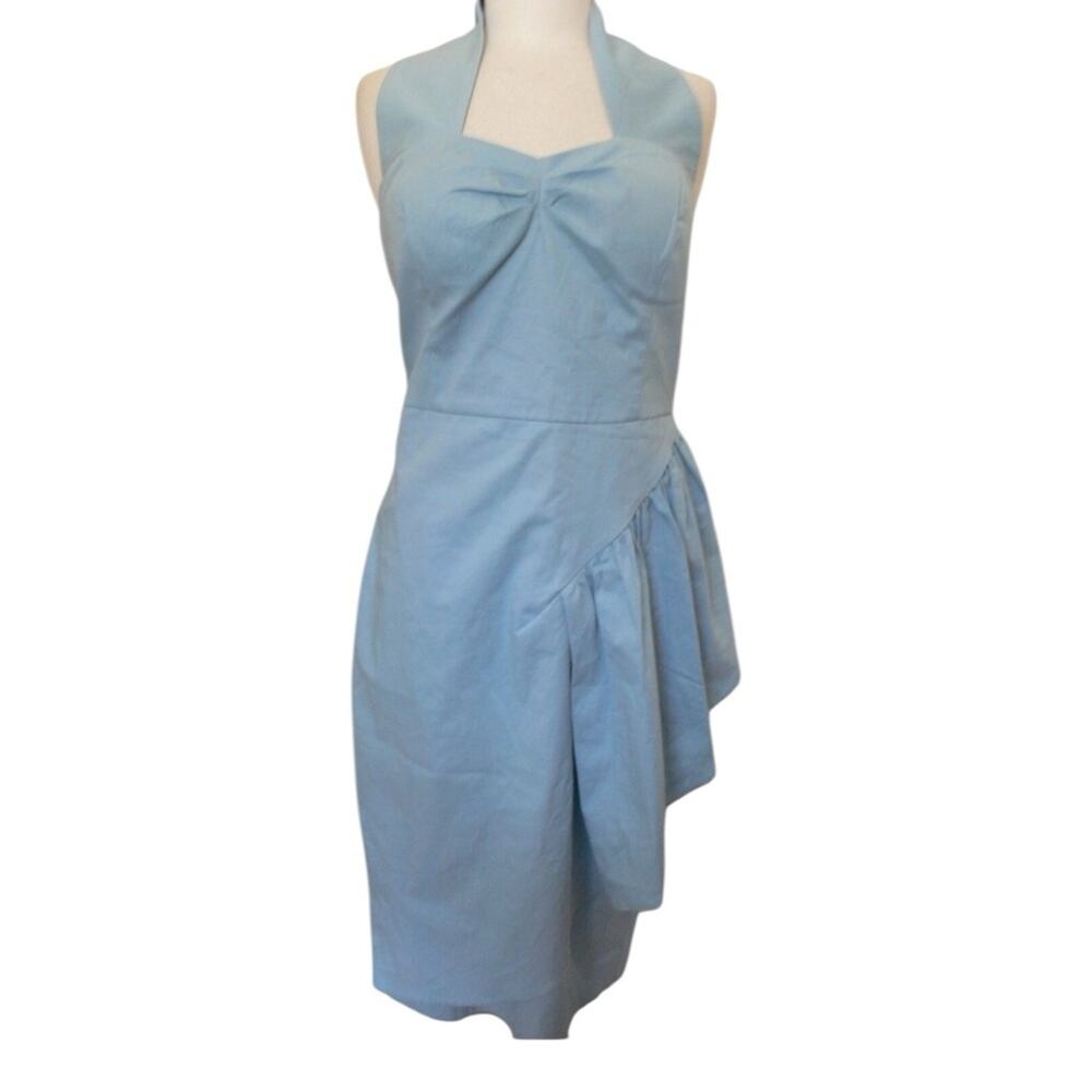 Lindy Bop 4X Dress 50s Retro PinUp Halter Blue Wiggle Sarong Ruffle Party NWTOS